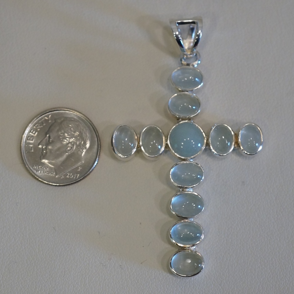 Sterling Silver (.925) Genuine Aquamarine Cross - Picture 4 of 5